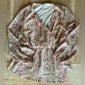 Ophelia Roe Faux-Wrap, Long Sleeve Snakeskin Print Blouse (M)